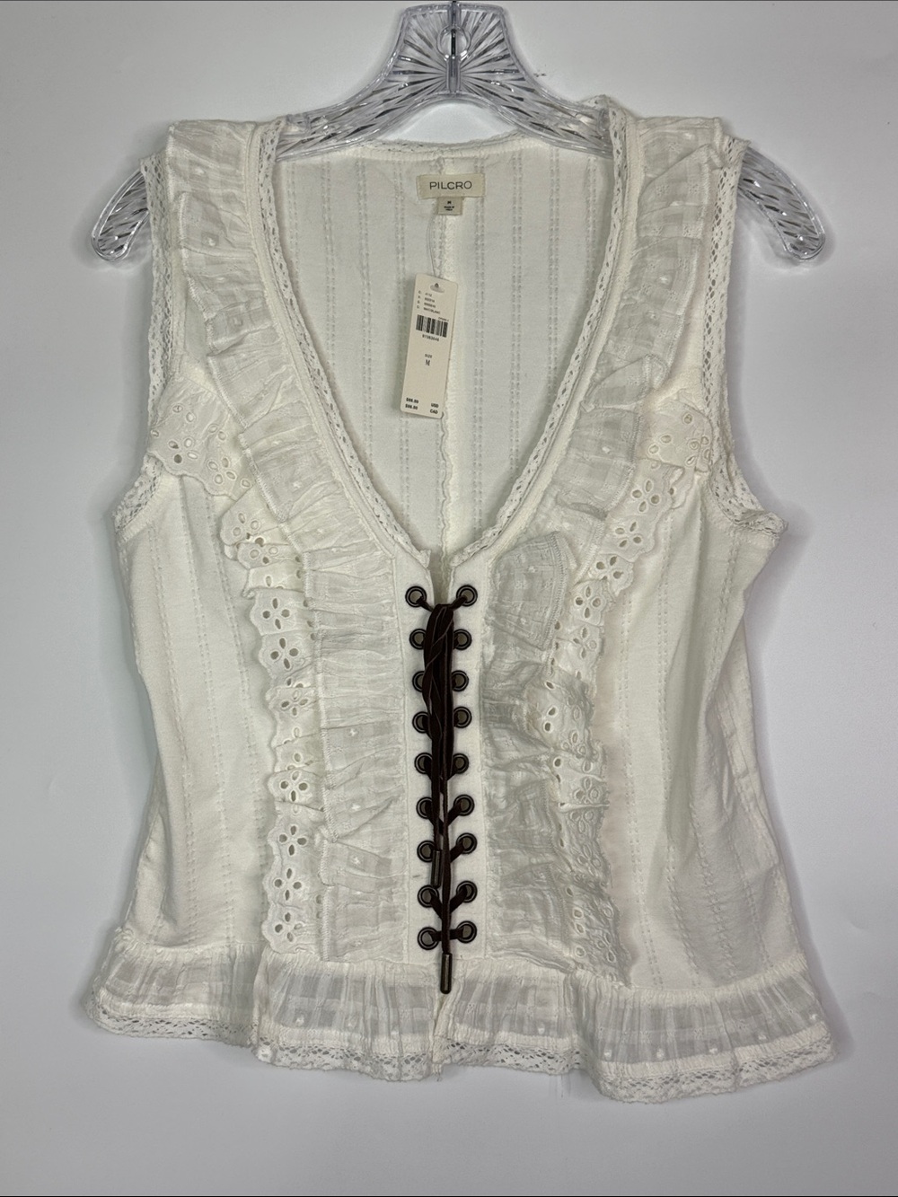 Anthropologie Pilcro Eyelet Ruffle White Tank Top NWT Size Medium
